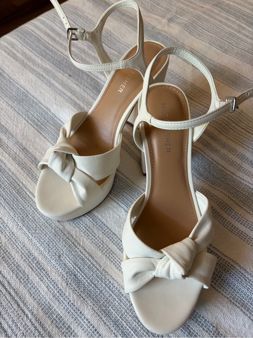 Marc Fisher Cream Knot Front Ankle-Strap Heels